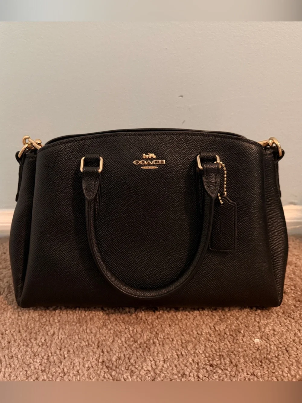 Coach Black Pebbled Leather Dome Satchel with Gold Hardware